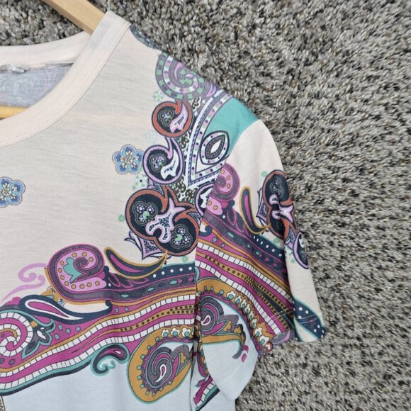 Desigual Top Womens Medium Blue Paisley Print Semi Sheer Tee Casual Ladies - Picture 3 of 7